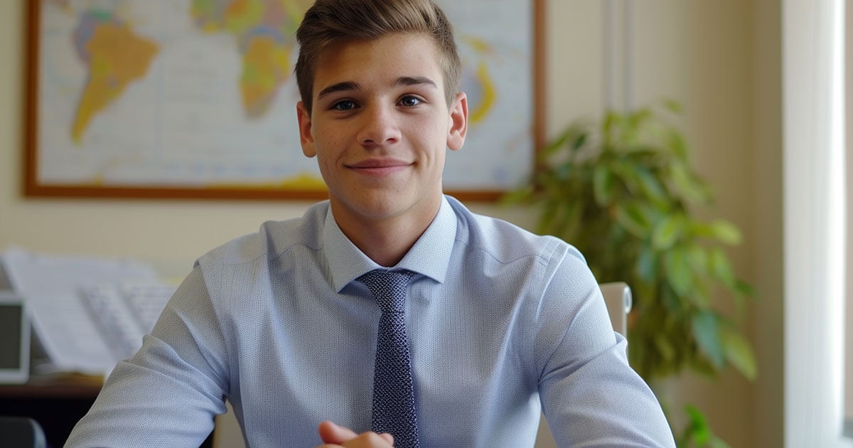 Image: Young businessman in job interview looking at camera
